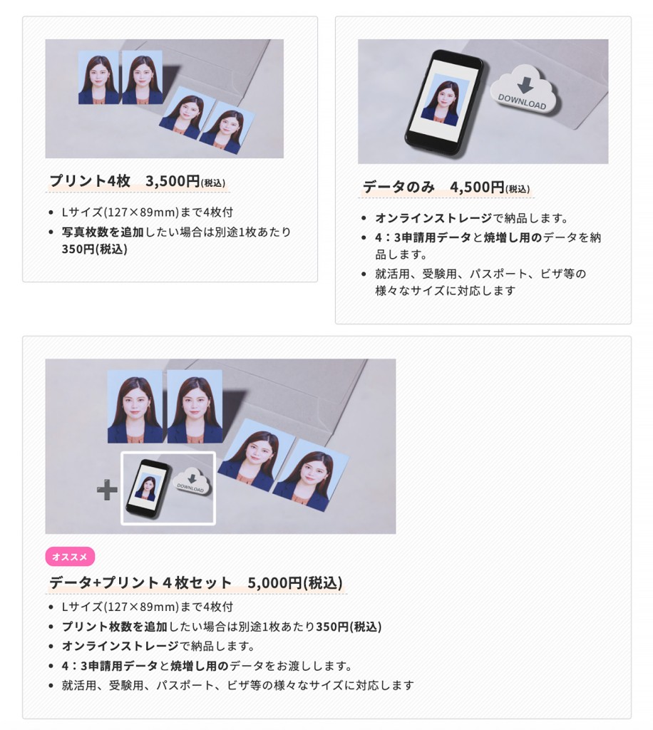 証明写真料金スタンダードプラン2
